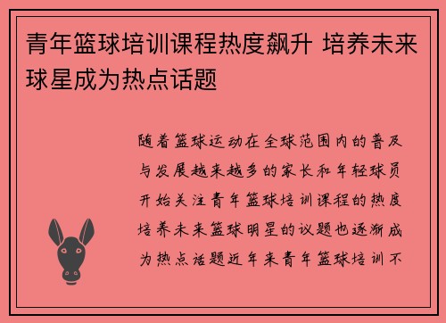 青年篮球培训课程热度飙升 培养未来球星成为热点话题